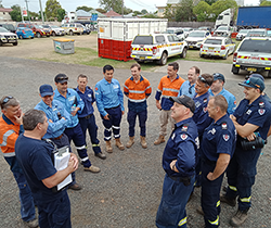 firefighters gather for briefing