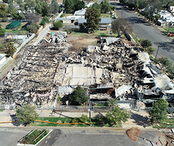 Aerial view of burnt Bourke Diggers site