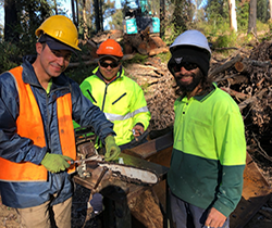 Aboriginal and local field officers on site for clean-up at Mogo