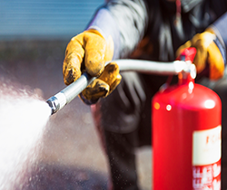 fire-fighting foam extinguisher in action